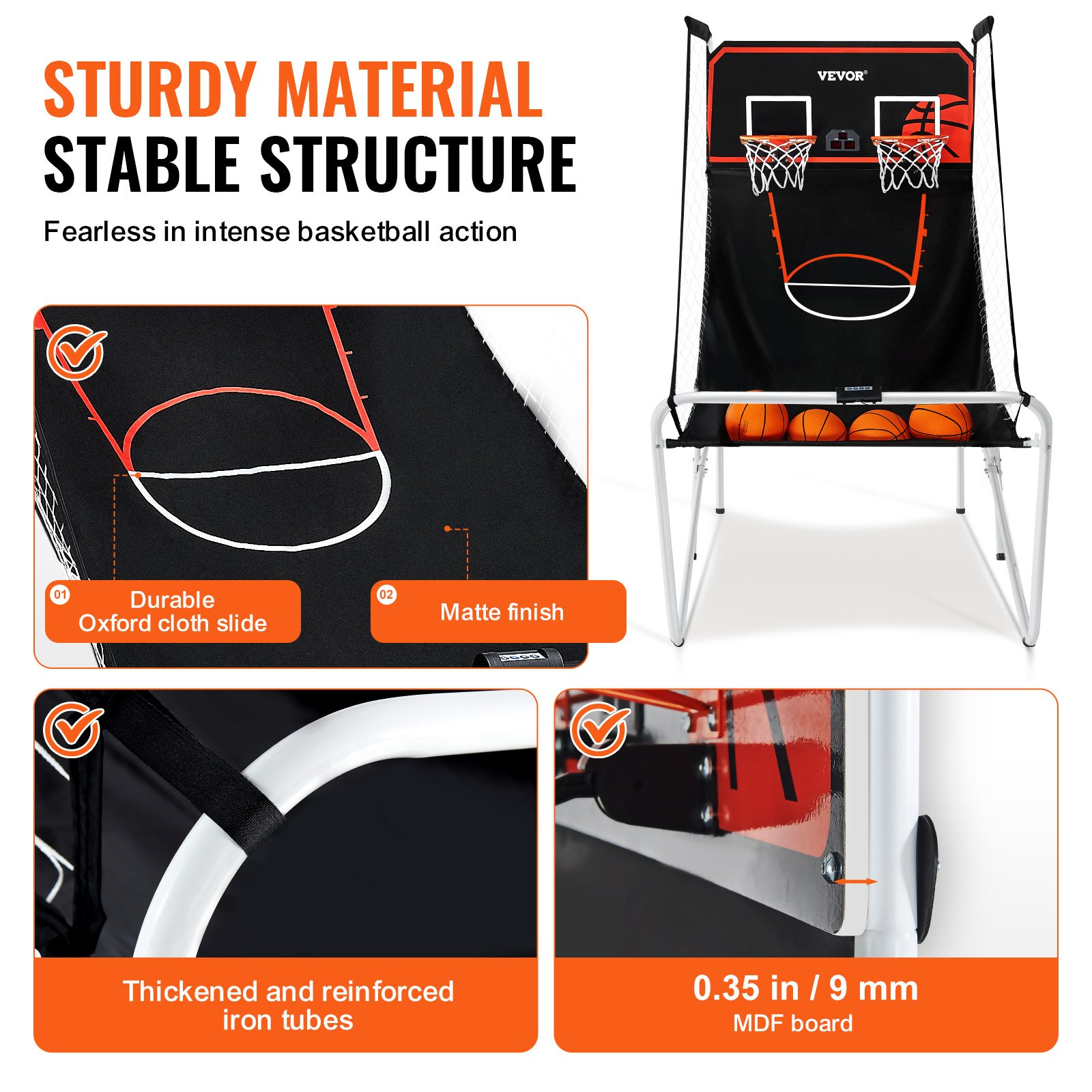 VEVOR Foldable Basketball Arcade Game, 2 Player Indoor Basketball Game, Home Dual Shot Sport with 4 Balls, 8 Game Modes, Electronic Scoreboard, and Inflation Pump, for Kids, Adults (Black & White), Goodies N Stuff