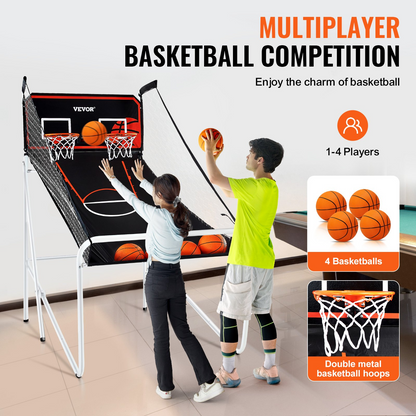 VEVOR Foldable Basketball Arcade Game, 2 Player Indoor Basketball Game, Home Dual Shot Sport with 4 Balls, 8 Game Modes, Electronic Scoreboard, and Inflation Pump, for Kids, Adults (Black & White), Goodies N Stuff