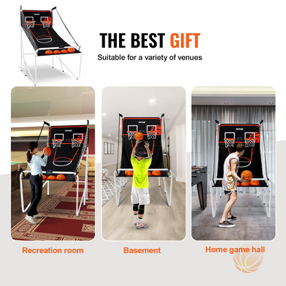 VEVOR Foldable Basketball Arcade Game, 2 Player Indoor Basketball Game, Home Dual Shot Sport with 4 Balls, 8 Game Modes, Electronic Scoreboard, and Inflation Pump, for Kids, Adults (Black & White), Goodies N Stuff