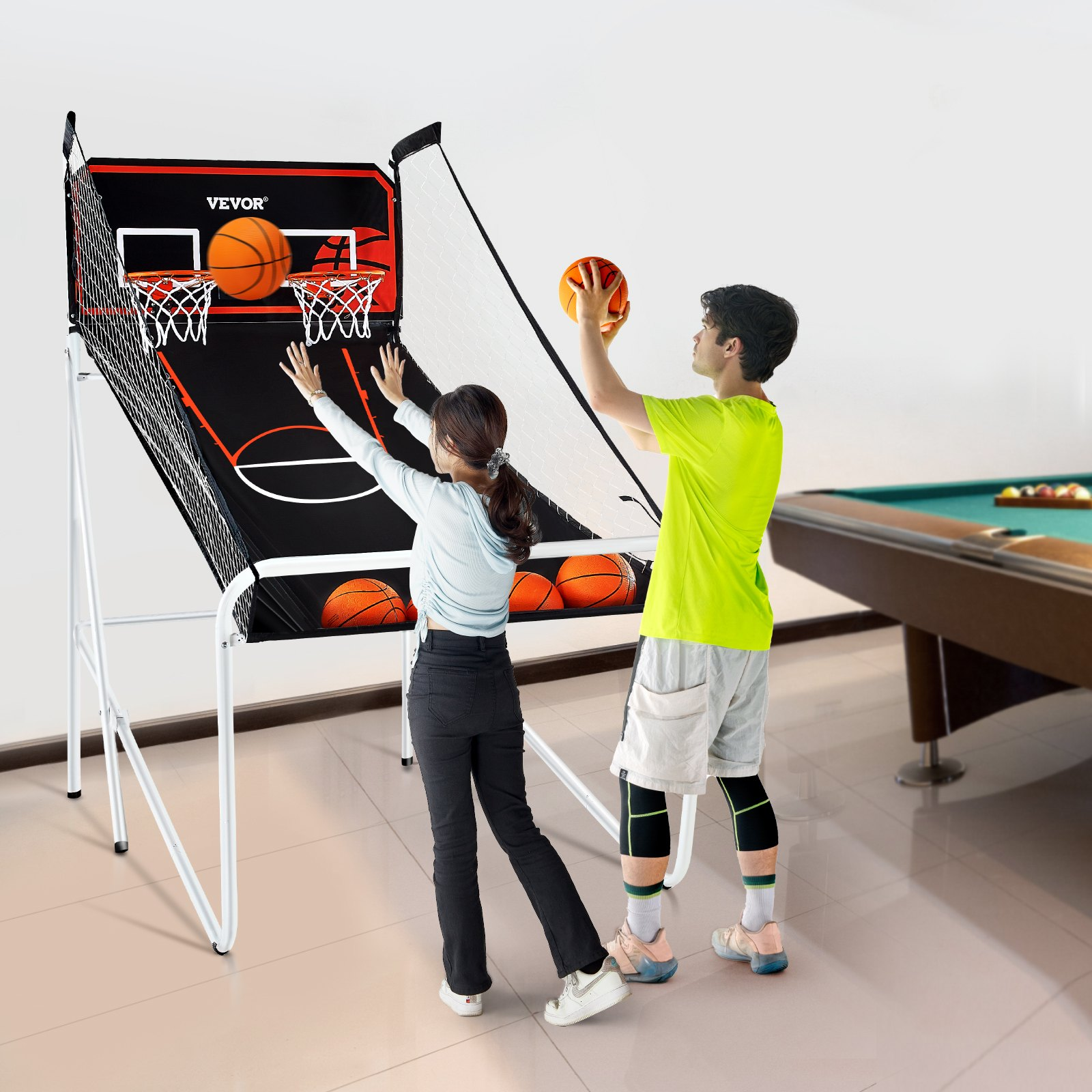 VEVOR Foldable Basketball Arcade Game, 2 Player Indoor Basketball Game, Home Dual Shot Sport with 4 Balls, 8 Game Modes, Electronic Scoreboard, and Inflation Pump, for Kids, Adults (Black & White), Goodies N Stuff