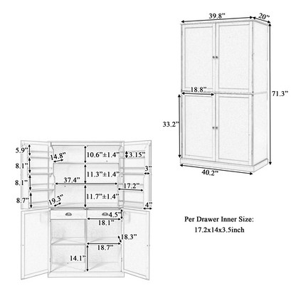 40.2x20x71.3inch High Freestanding Kitchen Pantry Large Cupboard Storage Cabinet with 2 Drawers, 2 Adjustable Shelves, 8 Door Shelves for Kitchen, Dining Room,Cream, Goodies N Stuff