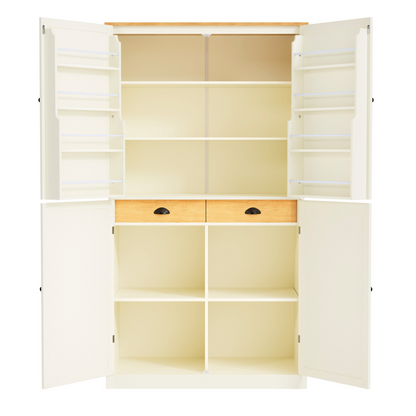 40.2x20x71.3inch High Freestanding Kitchen Pantry Large Cupboard Storage Cabinet with 2 Drawers, 2 Adjustable Shelves, 8 Door Shelves for Kitchen, Dining Room,Cream, Goodies N Stuff