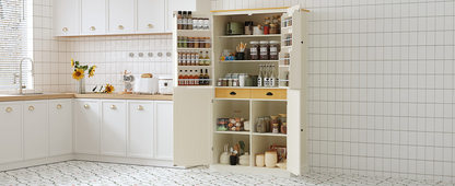 40.2x20x71.3inch High Freestanding Kitchen Pantry Large Cupboard Storage Cabinet with 2 Drawers, 2 Adjustable Shelves, 8 Door Shelves for Kitchen, Dining Room,Cream, Goodies N Stuff