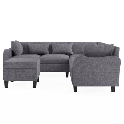 87" Modern Sectional Sofa with coffee table,6-Seat Couch Set with Storage Ottoman,Various Combinations,L-Shape Indoor Furniture with Unique Armrests for Living Room,Apartment, 2 Colors(6 pillows)