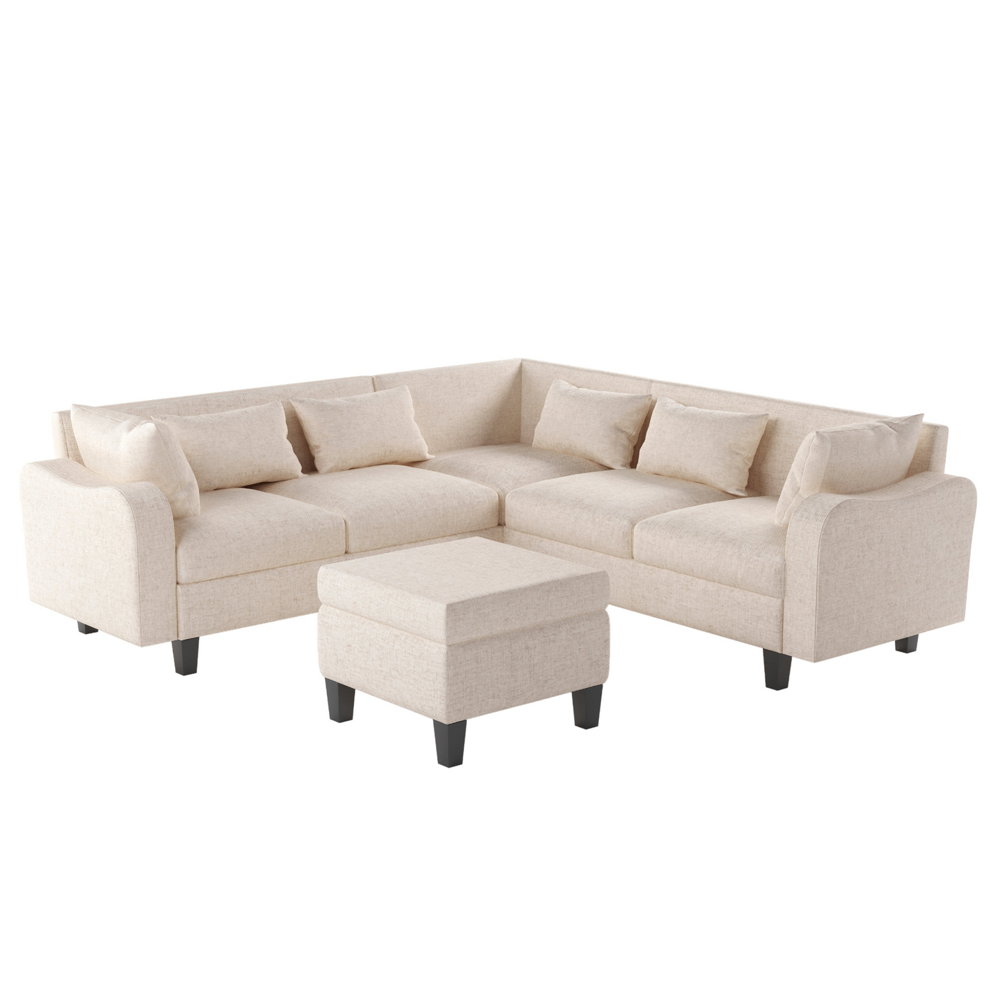 87" Modern Sectional Sofa with Coffee Table, 6-Seat Couch Set with Storage Ottoman, Goodies N Stuff