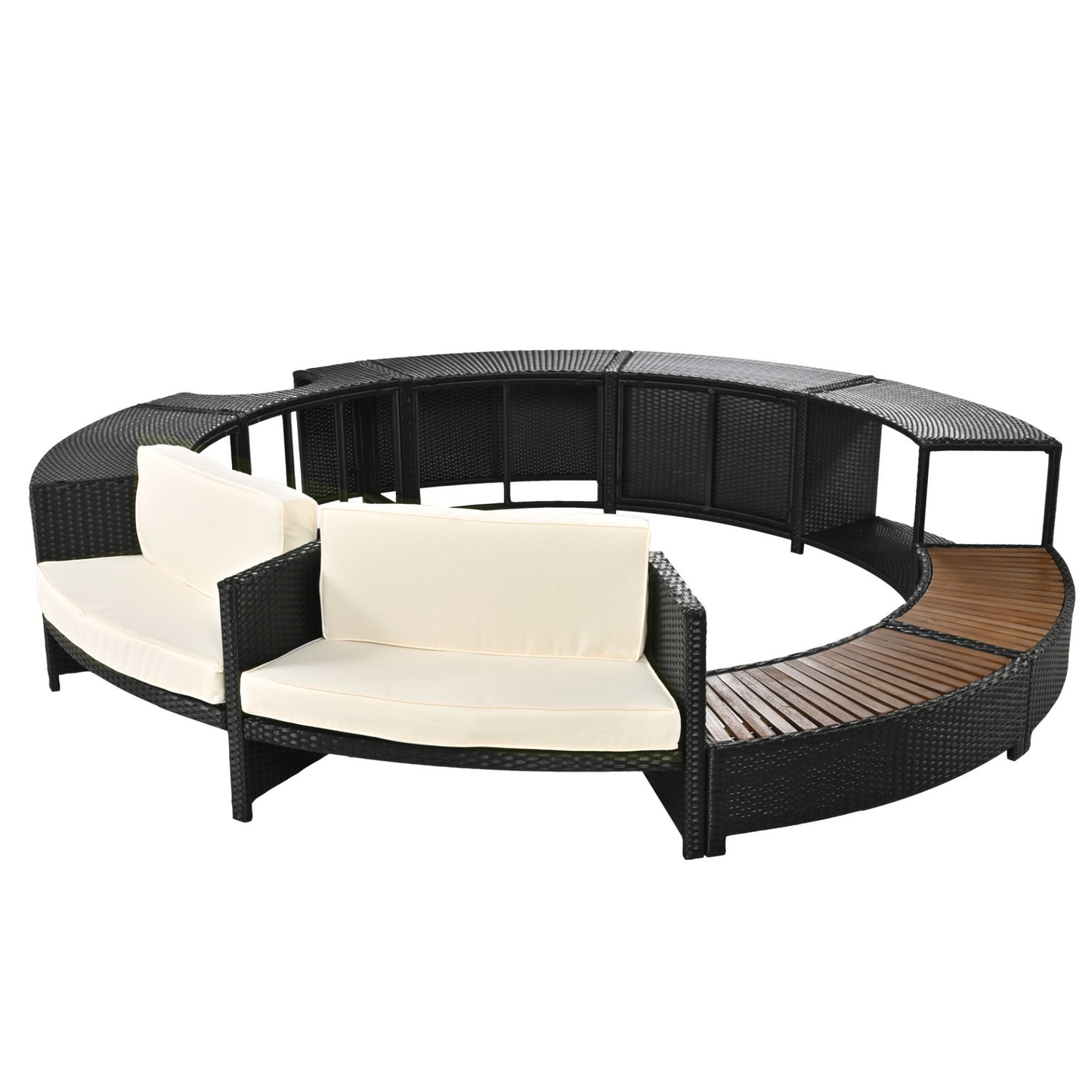 Spa Surround Spa Frame Patio Rattan Sofa Set with Storage Spaces, Mini Sofa and Comfortable Cushion for Patio,Backyard, Beige, Goodies N Stuff