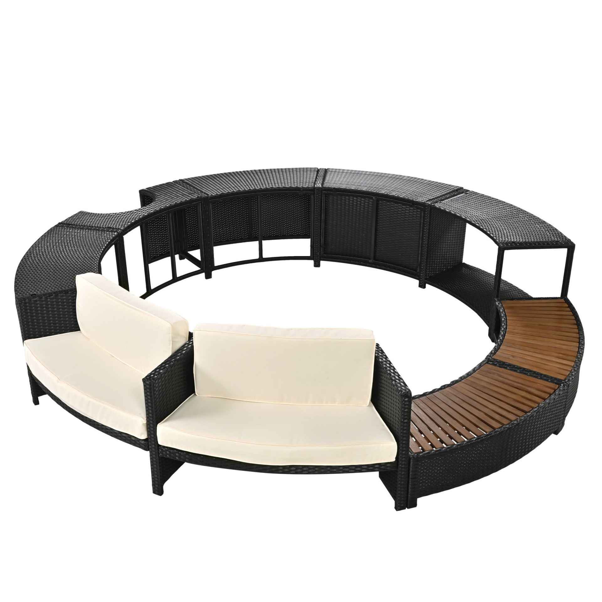 Spa Surround Spa Frame Patio Rattan Sofa Set with Storage Spaces, Mini Sofa and Comfortable Cushion for Patio,Backyard, Beige, Goodies N Stuff