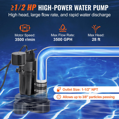 VEVOR Utility Sink Pump, 1/2 HP, 120-Volt, 3500 GPH Flow, 28 ft Head, Under-Sink Sump Pump System with 6 Gallon Basin, Automatic Utility/Laundry Sink Pump, Drain Pump with 1-1/2" NPT Outlet, Black, Goodies N Stuff