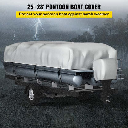 VEVOR Pontoon Boat Cover, Fit for 25'-28' Boat, Heavy Duty 600D Marine Grade Oxford Fabric, UV Resistant Waterproof Trailerable Boat Cover w/ 2 Support Poles and 7 Wind-Proof Straps, Gray, Goodies N Stuff