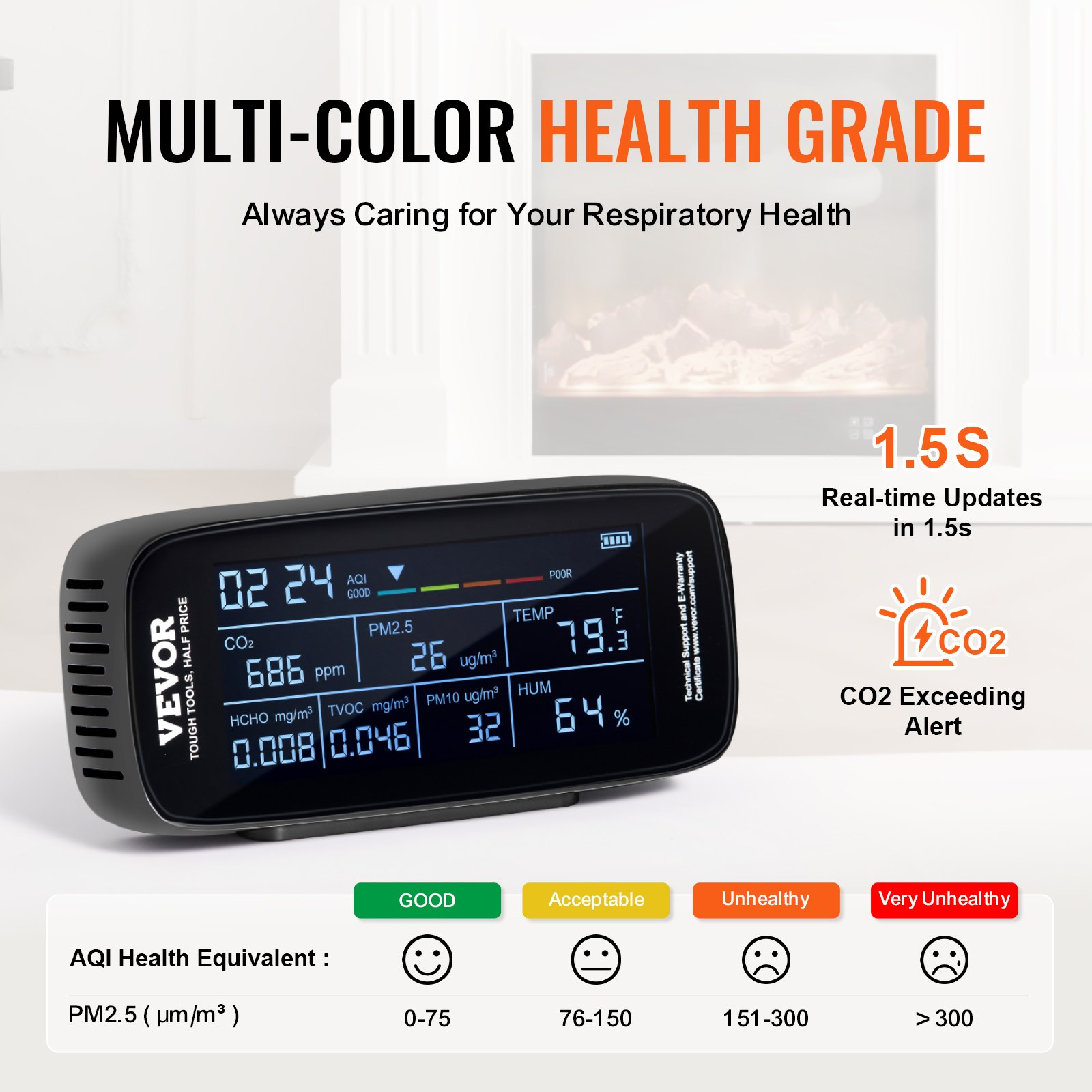 VEVOR Air Quality Monitor 9-IN-1, CO2, Temperature, Humidity, Formaldehyde TVOC AQI Tester, Professional PM2.5 PM10 PM1.0 Particle Counter for Indoor/Outdoor, Air Quality Meter  w/Alarm Thresholds, Goodies N Stuff