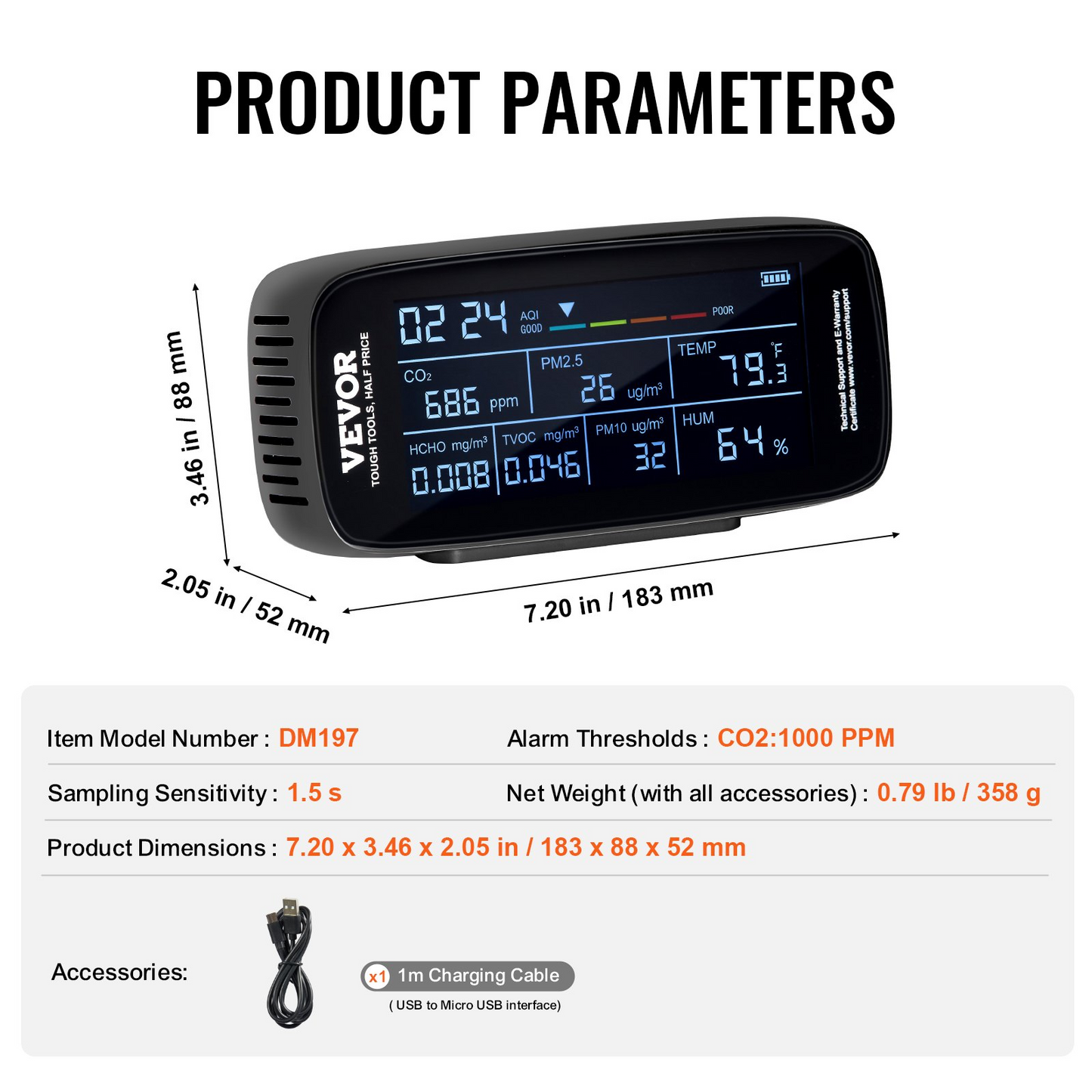 VEVOR Air Quality Monitor 9-IN-1, CO2, Temperature, Humidity, Formaldehyde TVOC AQI Tester, Professional PM2.5 PM10 PM1.0 Particle Counter for Indoor/Outdoor, Air Quality Meter  w/Alarm Thresholds, Goodies N Stuff