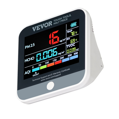 VEVOR Mini Air Quality Monitor 8-IN-1, Professional PM2.5 PM10 PM1.0 Particle Counter, Formaldehyde, Temperature, Humidity, TVOC AQI Tester for Indoor/Outdoor, Air Quality Meter  w/Alarm Thresholds, Goodies N Stuff