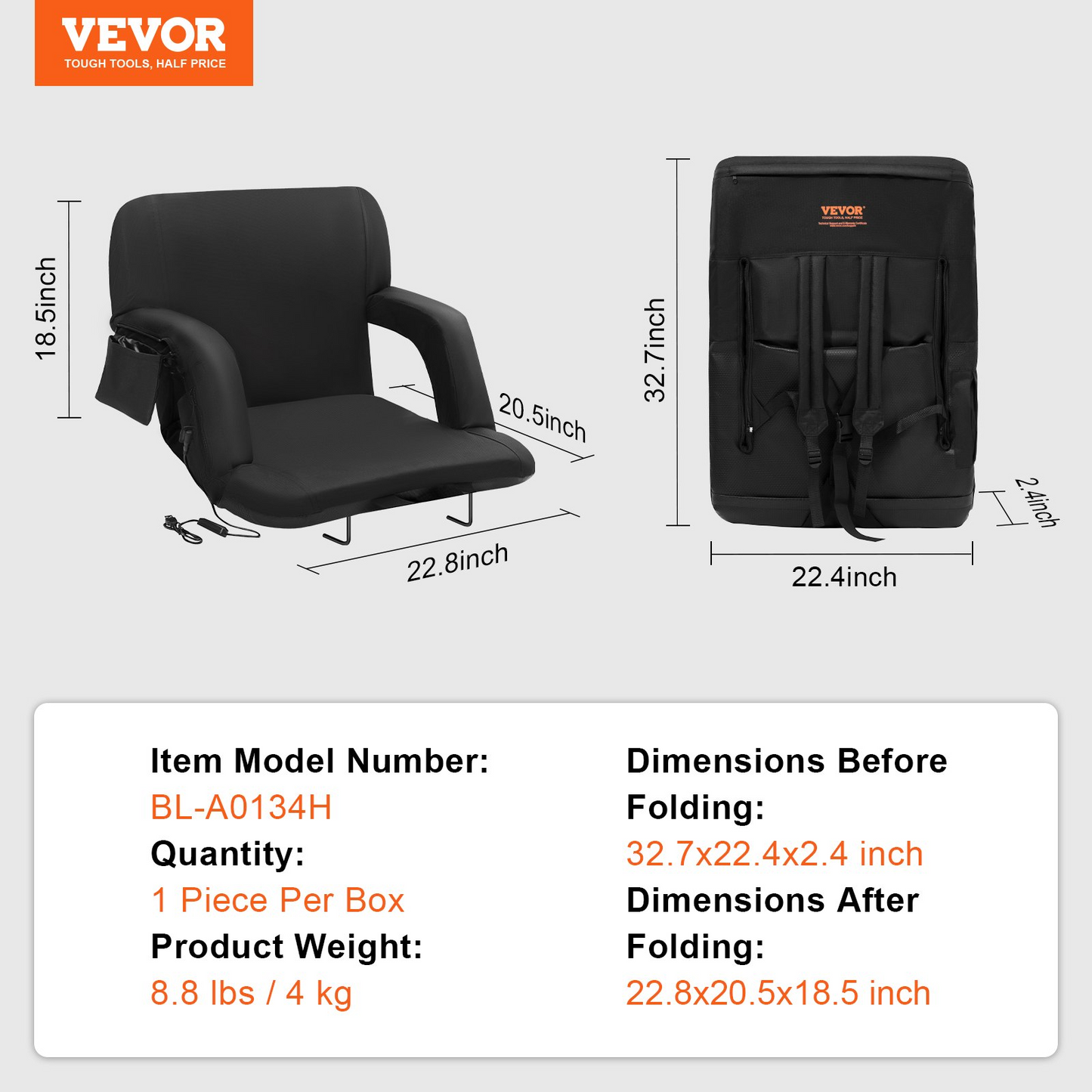 VEVOR Double Heated Stadium Seat with Back Support - Portable Reclining Chair for Sports Events and Outdoor Activities, Goodies N Stuff