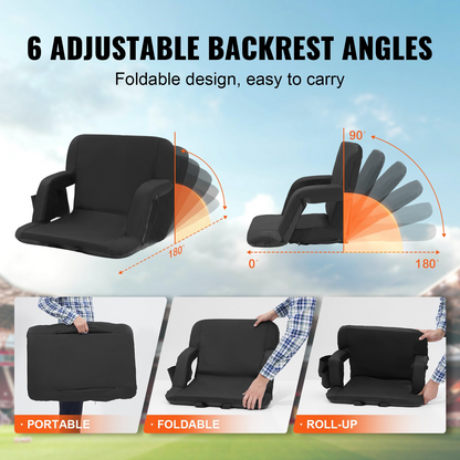 VEVOR Stadium Seat with Back Support | Wide Bleacher Seat Backs | Folding Padded Cushion Stadium Chair | Portable Reclining Chairs with Hook Pocket Cupholder | Ideal for Sport Event Beach Concert (2 Set), Goodies N Stuff