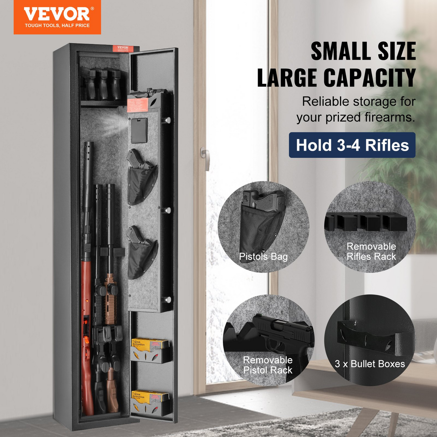 VEVOR 3 Rifles Gun Safe, Rifle Safe with Lock & Digital Keypad, Quick Access Gun Storage Cabinet with Removable Shelf, Pistol Rack, Rifle Cabinet for Home Rifle and Pistols, Goodies N Stuff