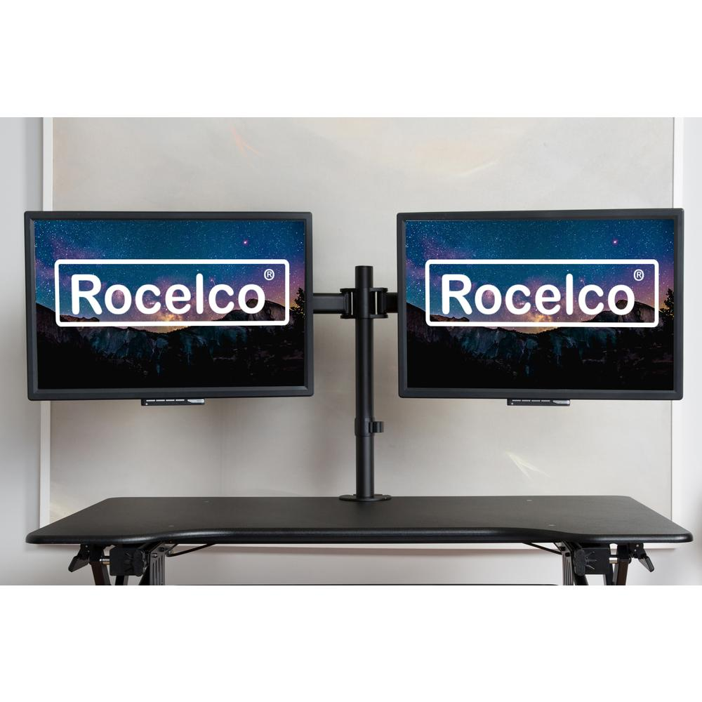 Rocelco Premium Desk Computer Monitor Mount - VESA pattern Fits 13" - 27" LED LCD Dual Flat Screen - Double Articulated Full Motion Adjustable Arm - Grommet and C Clamp - Black (R DM2), Goodies N Stuff