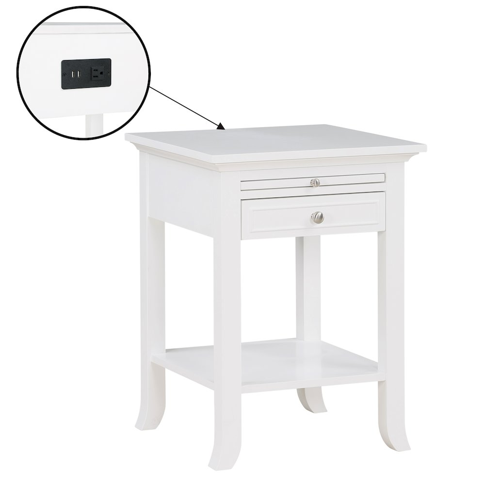 1 Drawer End Table with Charging Station and Pull-Out Shelf, Goodies N Stuff