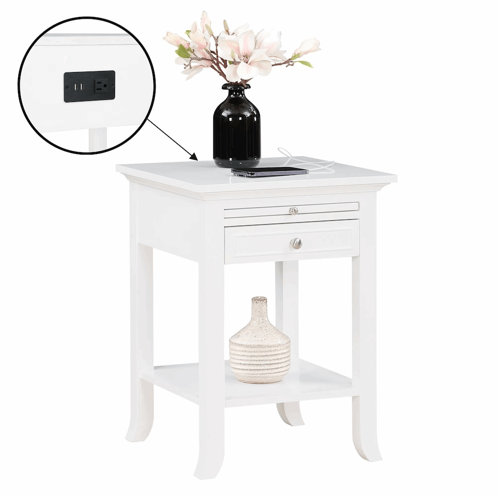 1 Drawer End Table with Charging Station and Pull-Out Shelf