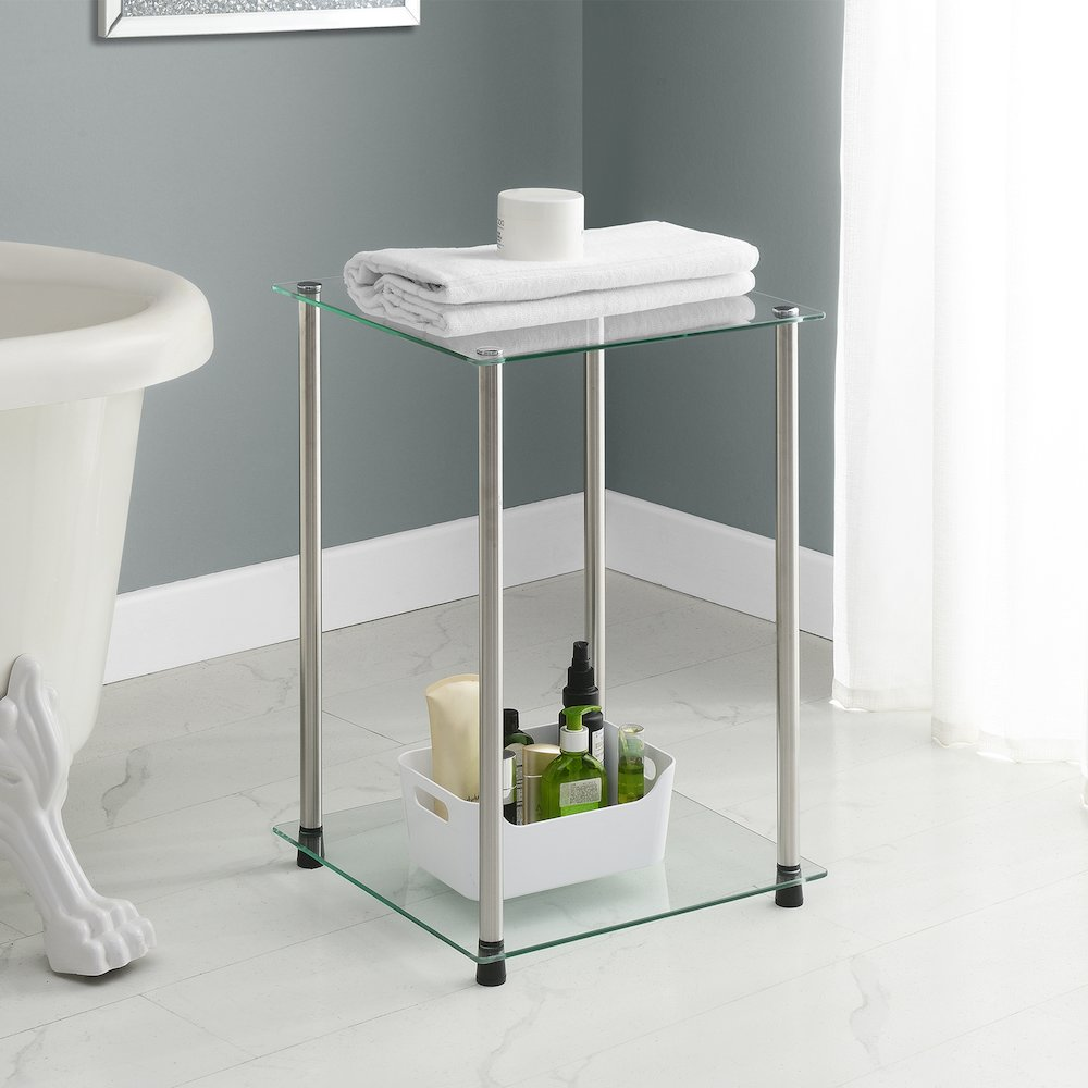 Designs2Go Classic Glass 2 Tier Square End Table, Goodies N Stuff