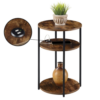 Designs2Go Simon 3 Tier End Table with USB Ports, Goodies N Stuff