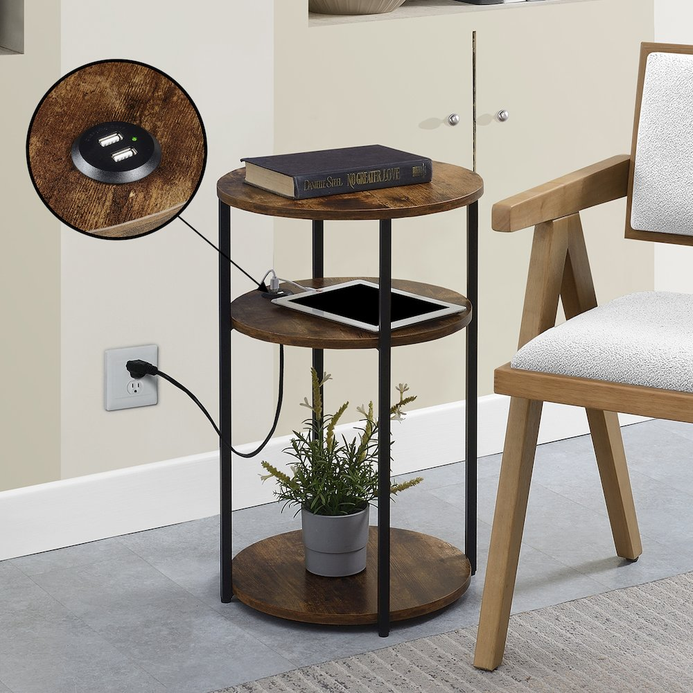Designs2Go Simon 3 Tier End Table with USB Ports, Goodies N Stuff