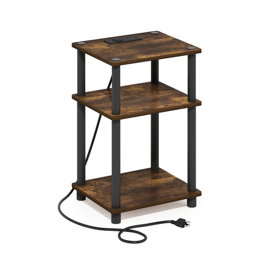 3-Tier Turn-N-Tube Open Storage Side Table, End Table with USB, Goodies N Stuff