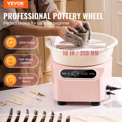 VEVOR Pottery Wheel, 10 inch Pottery Forming Machine, 350W Electric Wheel for Pottery with Foot Pedal and LCD Touch Screen, Direct Drive Ceramic Wheel with Shaping Tools for DIY Art Craft, Pink, Goodies N Stuff