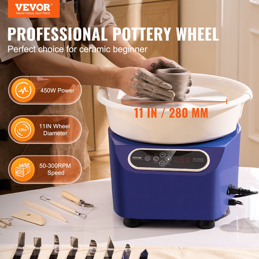VEVOR Pottery Wheel, 11 inch Pottery Forming Machine, 450W Electric Wheel for Pottery with Foot Pedal and LCD Touch Screen, Direct Drive Ceramic Wheel with Shaping Tools for DIY Art Craft, Blue, Goodies N Stuff