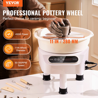 VEVOR Pottery Wheel, 11 inch Pottery Forming Machine, 450W Electric Wheel for Pottery with Foot Pedal and LCD Touch Screen, Direct Drive Ceramic Wheel with 3 Support Legs for DIY Art Craft, White, Goodies N Stuff