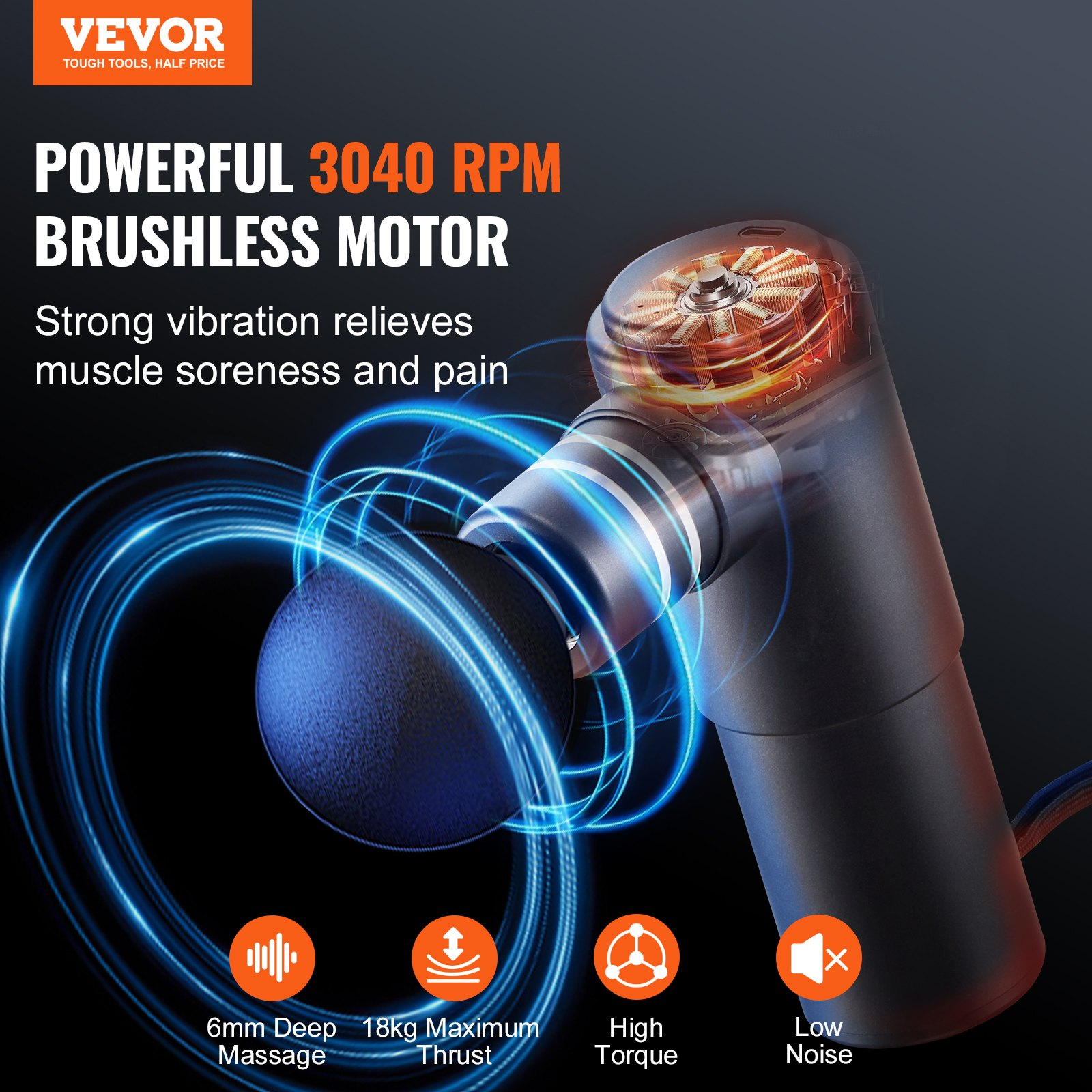 VEVOR Massage Gun Deep Tissue, Percussion Muscle Massager for Athletes - with 4 Speed Levels & 4 Massage Heads, 12V 2500mAh Batteries, Handheld Electric Massage Gun for Pain Relief, Muscle Relaxation, Goodies N Stuff