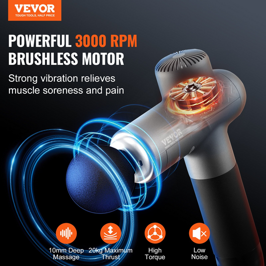 VEVOR Massage Gun Deep Tissue, Percussion Muscle Massager for Athletes - with 8 Speed Levels & 6 Massage Heads, 24V 2500mAh Batteries, Handheld Electric Massage Gun for Pain Relief, Muscle Relaxation, Goodies N Stuff