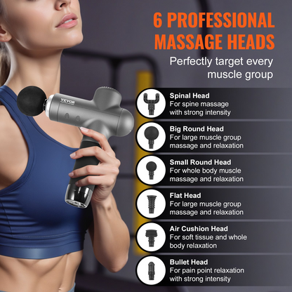 VEVOR Massage Gun Deep Tissue, Percussion Muscle Massager for Athletes - with 8 Speed Levels & 6 Massage Heads, 24V 2500mAh Batteries, Handheld Electric Massage Gun for Pain Relief, Muscle Relaxation, Goodies N Stuff