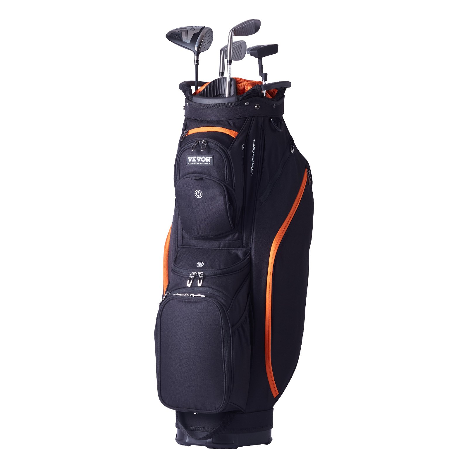 VEVOR Golf Cart Bag with 14 Way Organizer Divider Top, 36” 13 Pockets Premium Cart Bag, Durable Golf Bags with Handles & Dust Cover & Detachable Straps for Men & Women, Black & Orange, Goodies N Stuff