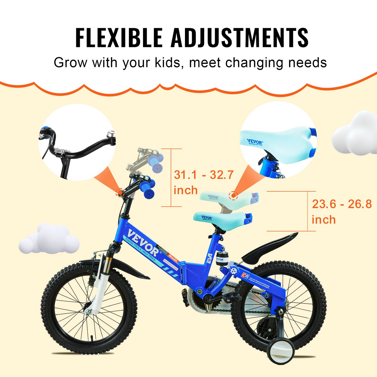 VEVOR Folding Toddler Balance Bike, 16" High-Carbon Steel Kids Bike with Adjustable Seat & Handlebar, Inflatable Tires, Portable Kids Balance Bicycle Gift for 5-8 Years Boys Girls, 99LBS Support, Goodies N Stuff