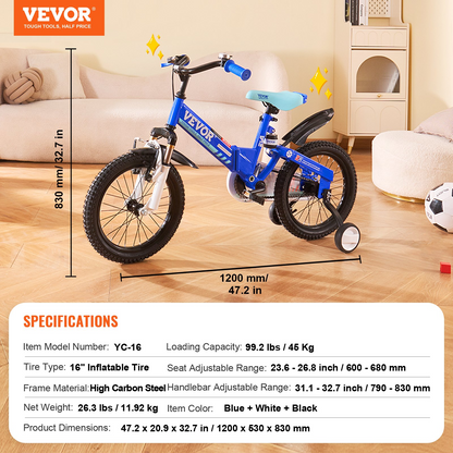 VEVOR Folding Toddler Balance Bike, 16" High-Carbon Steel Kids Bike with Adjustable Seat & Handlebar, Inflatable Tires, Portable Kids Balance Bicycle Gift for 5-8 Years Boys Girls, 99LBS Support, Goodies N Stuff