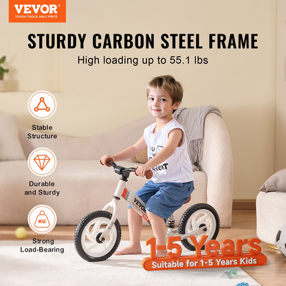 VEVOR Toddler Balance Bike, 12" Carbon Steel Kids Bike with Adjustable Seat & Handlebar, EVA Foam Tires, No Pedal Kids Balance Bicycle Gift for 1-5 Years Boys Girls, 55LBS Support, Goodies N Stuff