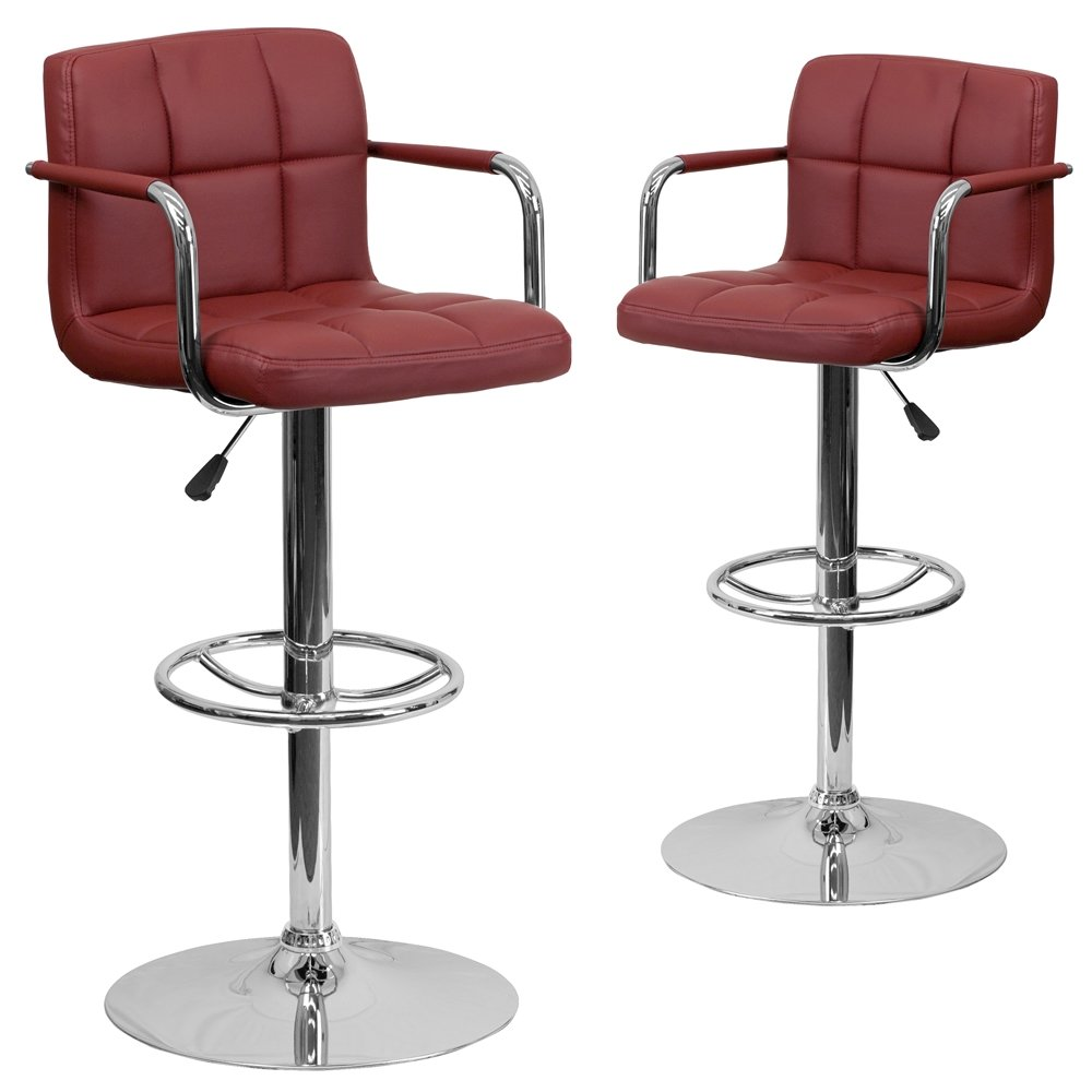 2 Pk. Burgundy Quilted Vinyl Adjustable Height Barstool, Goodies N Stuff