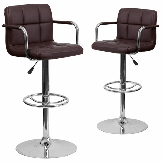 2 Pk. Brown Quilted Vinyl Adjustable Height Barstool with Arms and Chrome Base, Goodies N Stuff