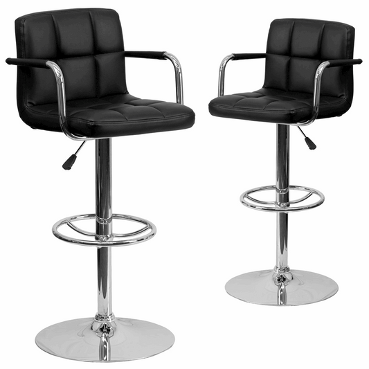 2 Pk. Black Quilted Vinyl Adjustable Height Barstool with Arms and Chrome Base, Goodies N Stuff