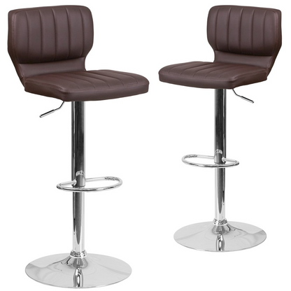 2 Pk. Contemporary Brown Vinyl Adjustable Height Barstool with Chrome Base, Goodies N Stuff