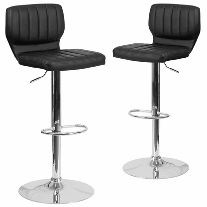 2 Pk. Contemporary Black Vinyl Adjustable Height Barstool with Chrome Base, Goodies N Stuff