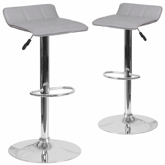 2 Pk. Grey Vinyl Adjustable Height Barstool with Chrome Base and Footrest, Goodies N Stuff