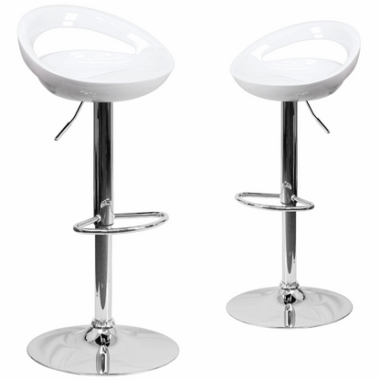 2 Pk. Contemporary White Plastic Adjustable Height Barstool with Chrome Base, Goodies N Stuff