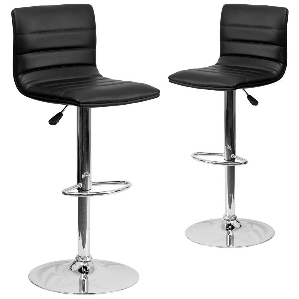 2 Pk. Contemporary Black Vinyl Adjustable Height Barstool with Chrome Base, Goodies N Stuff