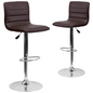 2 Pk. Contemporary Brown Vinyl Adjustable Height Barstool with Chrome Base, Goodies N Stuff