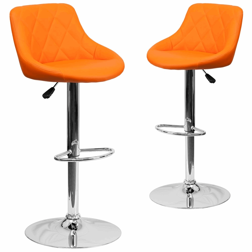 2 Pk. Orange Vinyl Bucket Seat Adjustable Height Barstool with Chrome Base, Goodies N Stuff