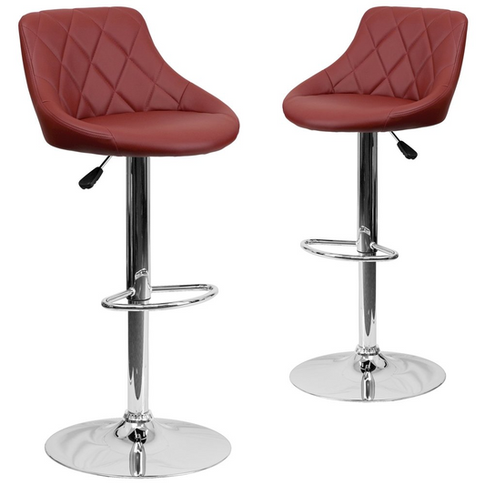 2 Pk. Burgundy Vinyl Bucket Seat Adjustable Height Barstool with Chrome Base, Goodies N Stuff