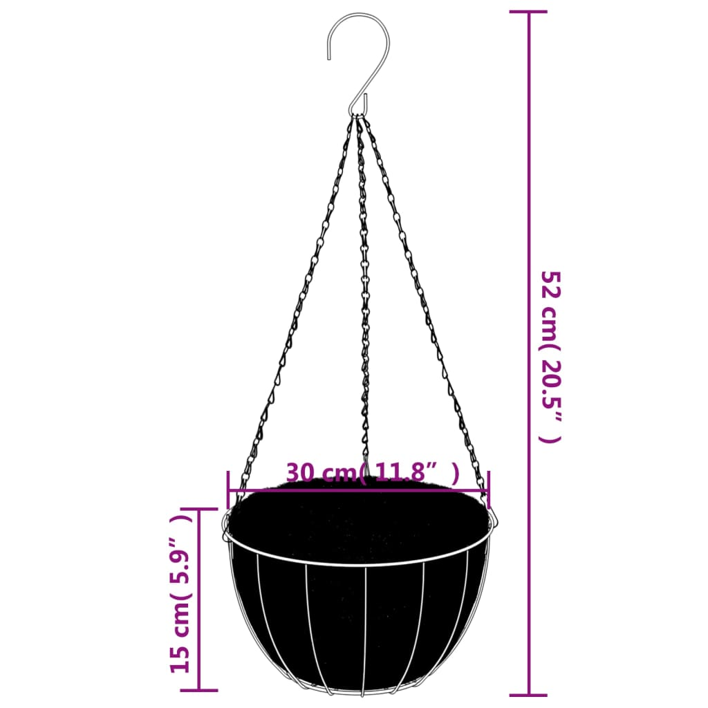 vidaXL Hanging Basket Brackets with Planters 4 pcs Black Steel, Goodies N Stuff