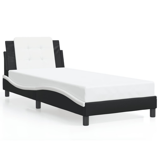 vidaXL Bed Frame with Headboard Black and White 39.4"x74.8" Twin Faux Leather, Goodies N Stuff