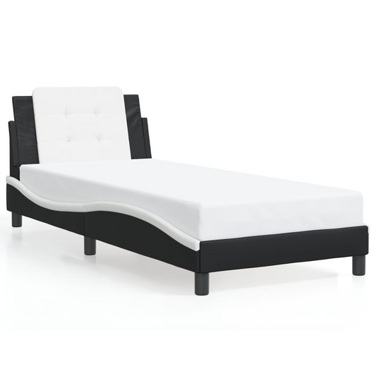 vidaXL Bed Frame with Headboard Black and White 39.4"x79.9" Twin XL Faux Leather, Goodies N Stuff